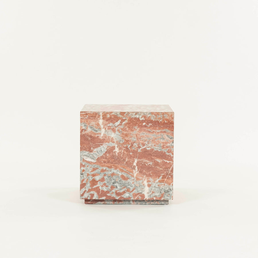 Cubist Red Rosso Merlino Marble Side End Table