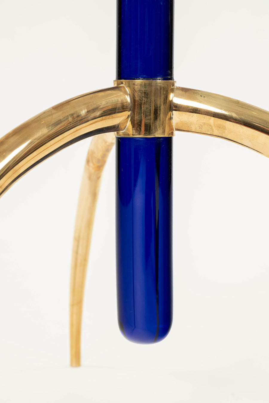 Italian Cobalt Blue Murano Glass Brass Tripod Side Table