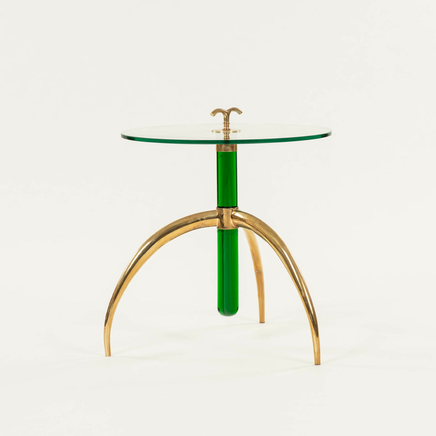 Italian Verde Green Murano Glass Brass Tripod Side Table