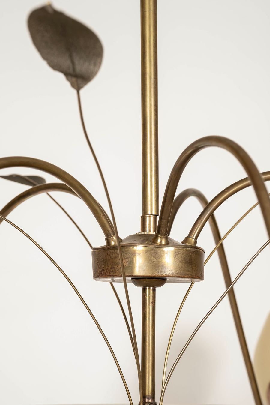 Brass and Glass 5 Arm Chandelier by Paavo Tynell