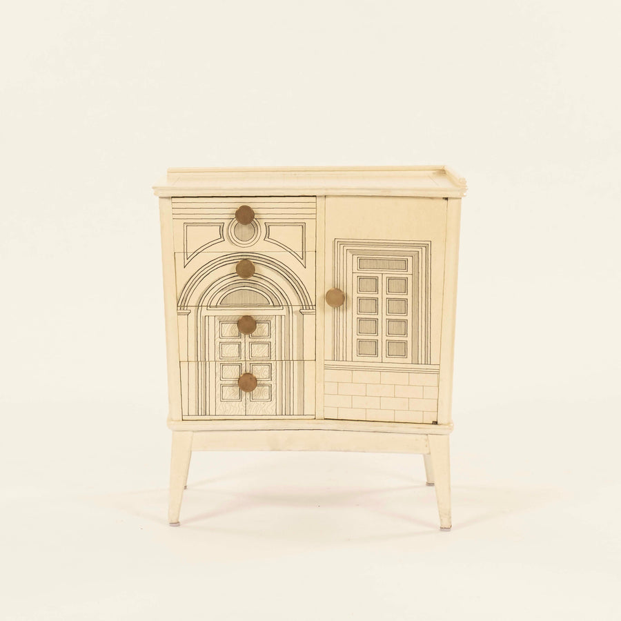 Pair Italian Surrealist Architectural Nightstands ~ in the manner of Fornasetti