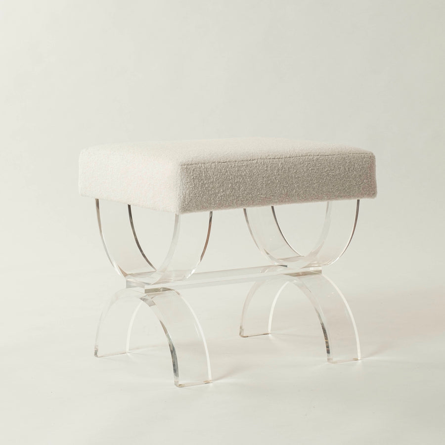 White Boucle Lucite Bench