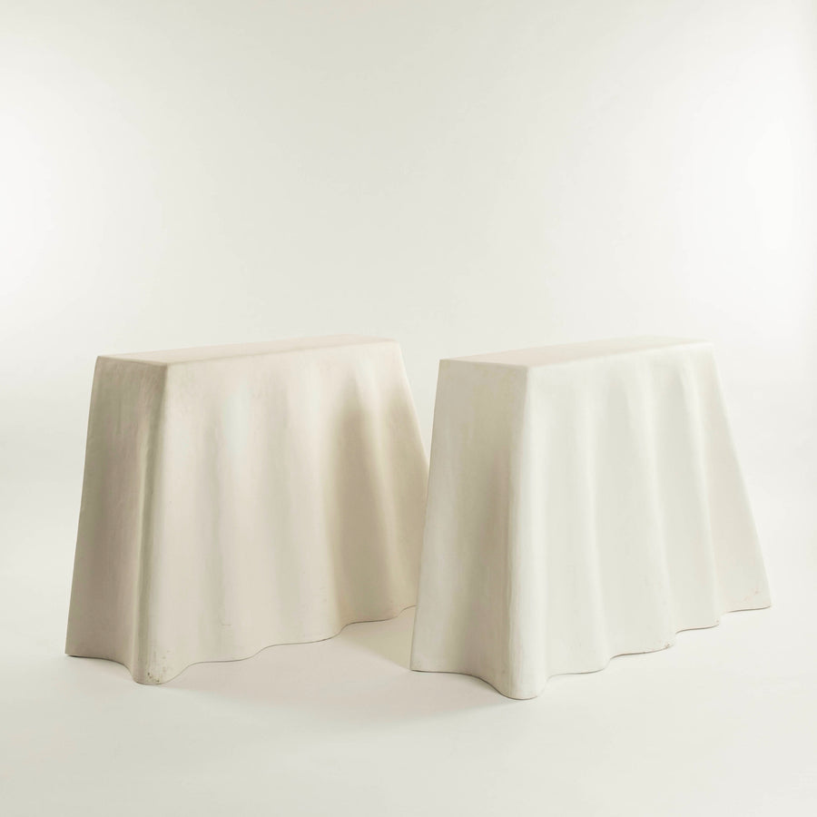 Pair Plaster Draped Consoles