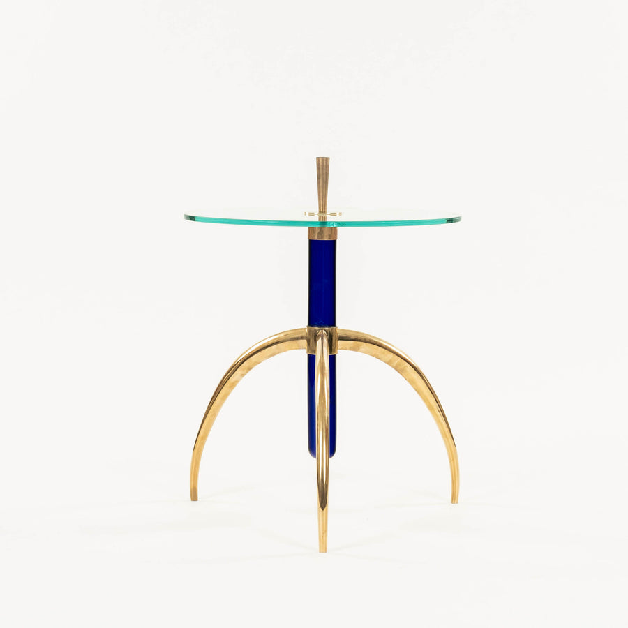 Italian Cobalt Blue Murano Glass Brass Tripod Side Table