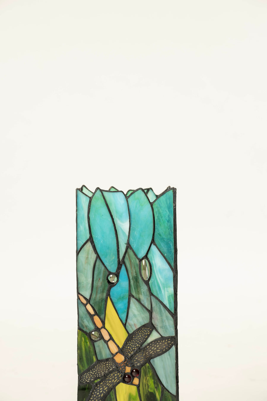 Pair Dragonfly Faux Stained Glass Lamps