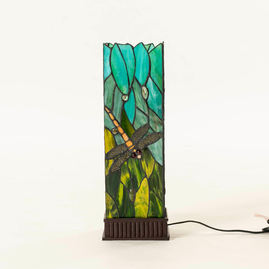 Pair Dragonfly Faux Stained Glass Lamps
