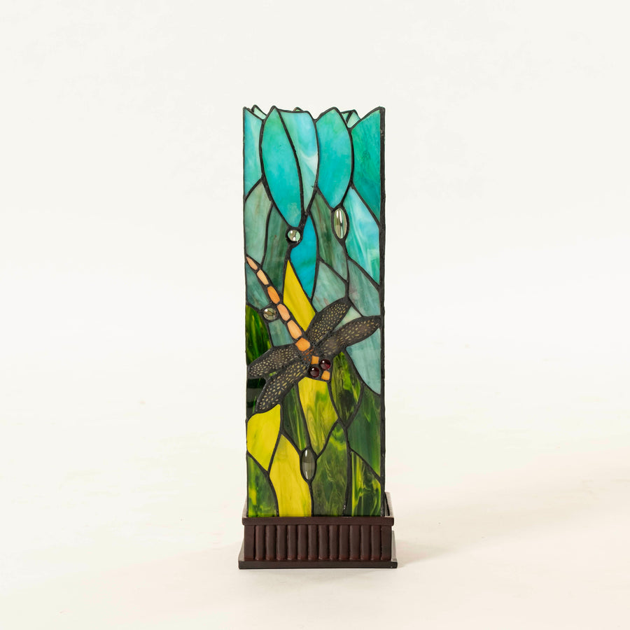 Pair Dragonfly Faux Stained Glass Lamps