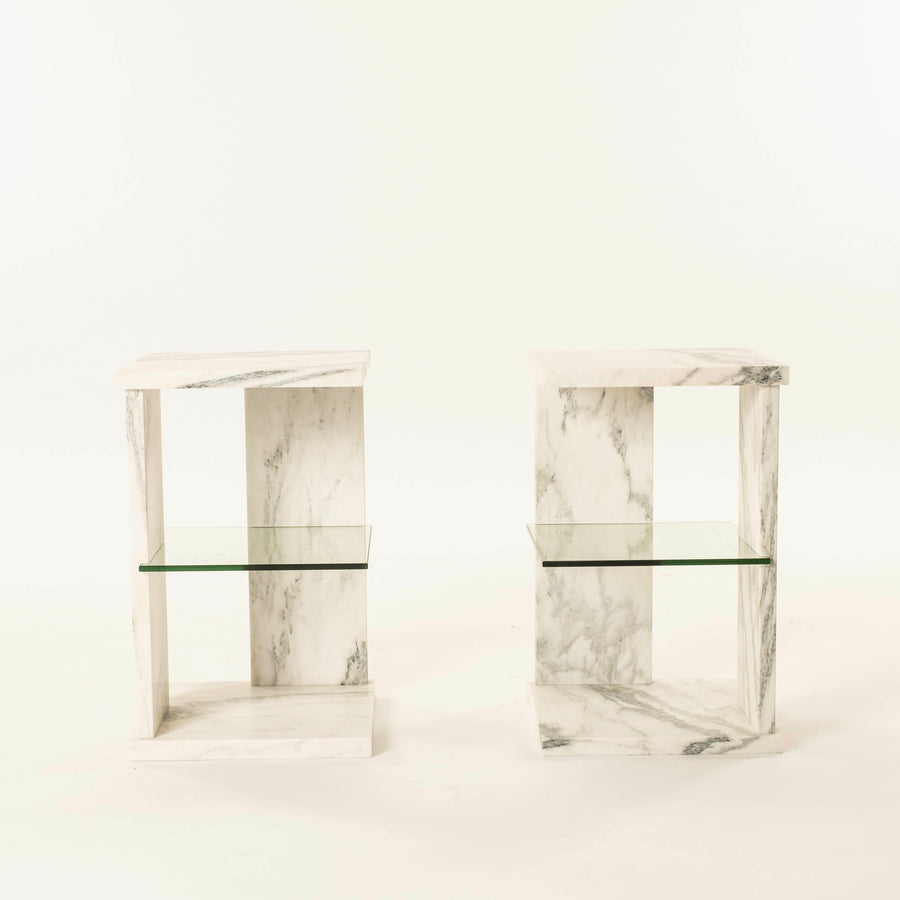 Modern White Marble and Glass End Table