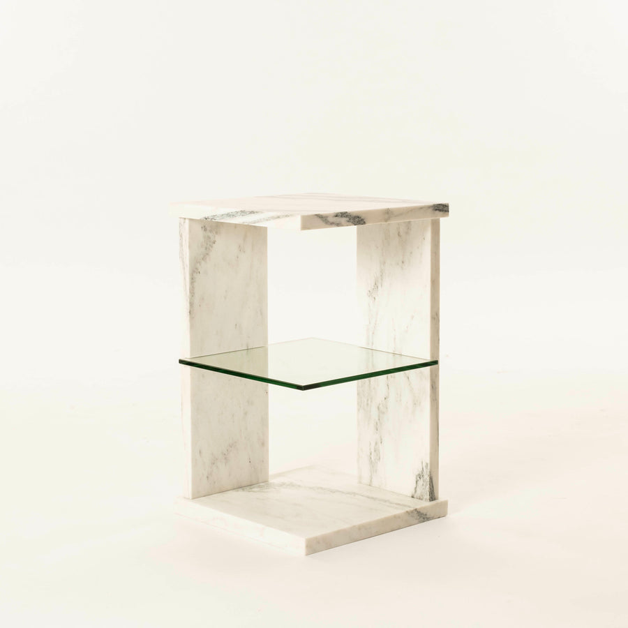 Modern White Marble and Glass End Table