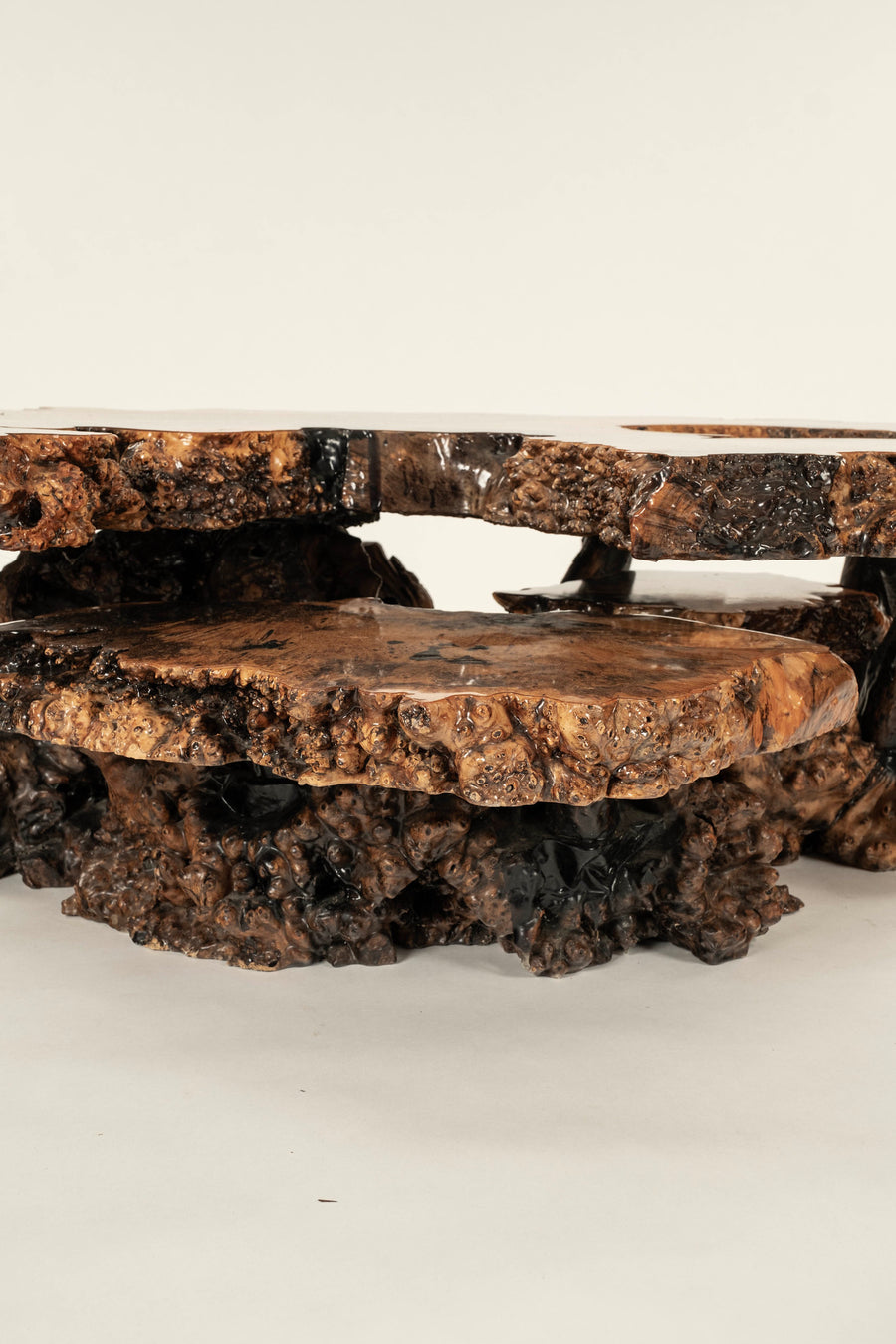 Vintage Live Edge Burl Wood Cocktail Table