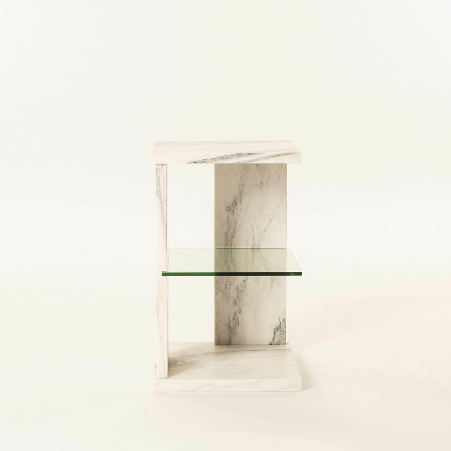 Modern White Marble and Glass End Table