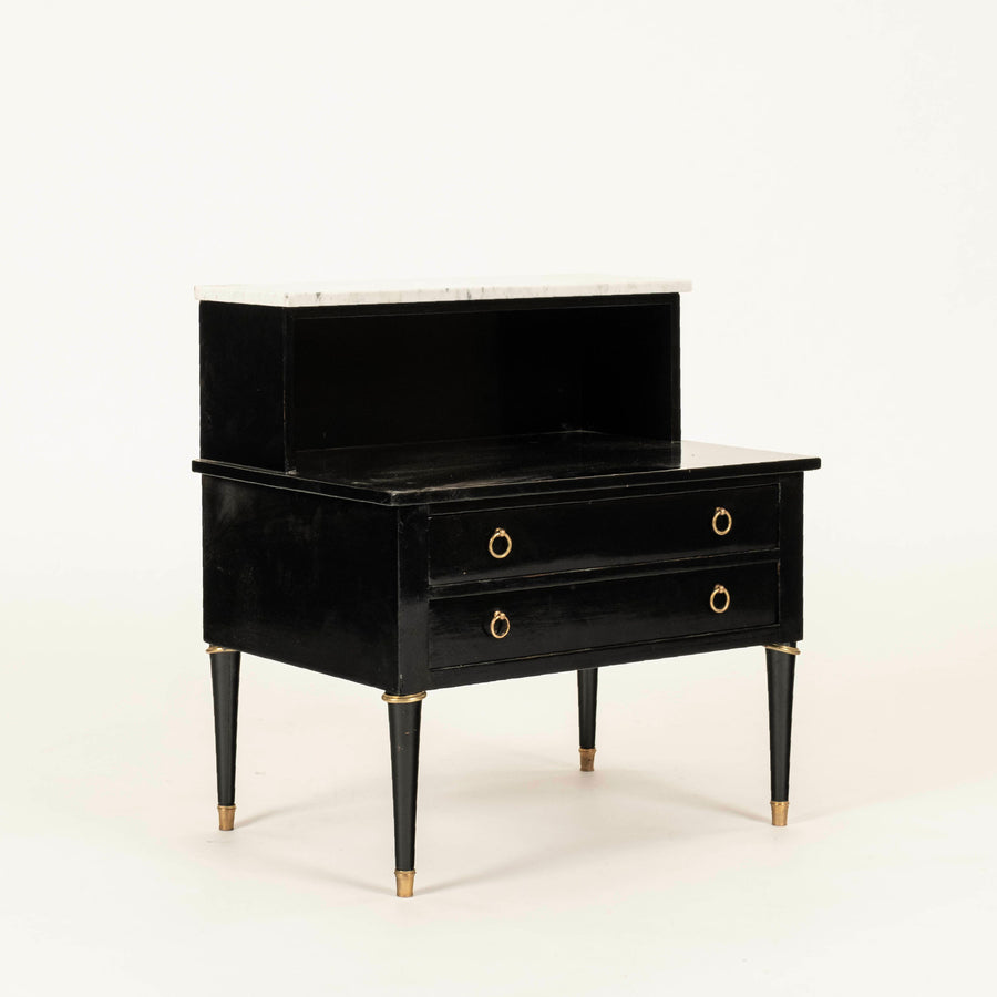 Pair French Ebonized Directoire Style Nightstands