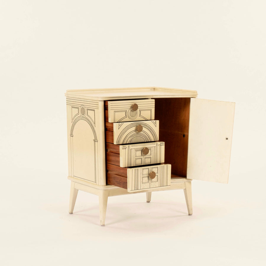 Pair Italian Surrealist Architectural Nightstands ~ in the manner of Fornasetti