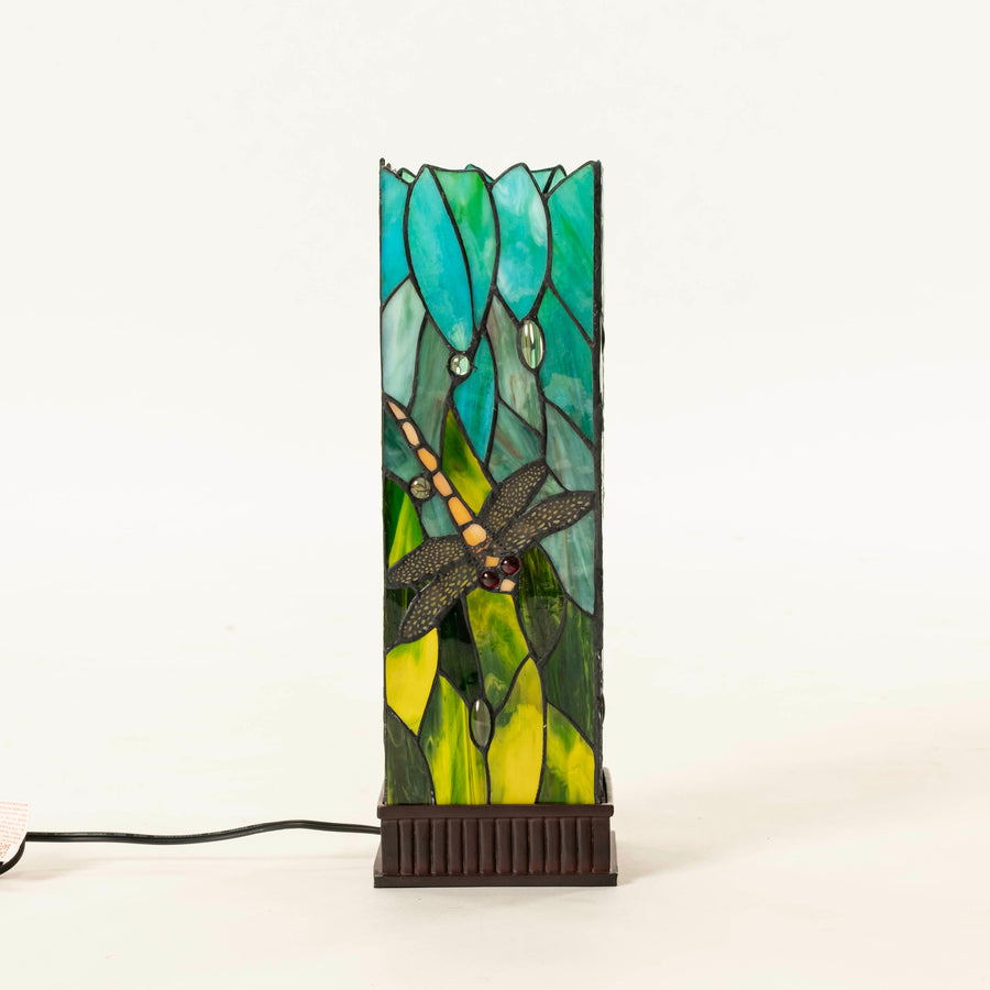 Pair Dragonfly Faux Stained Glass Lamps