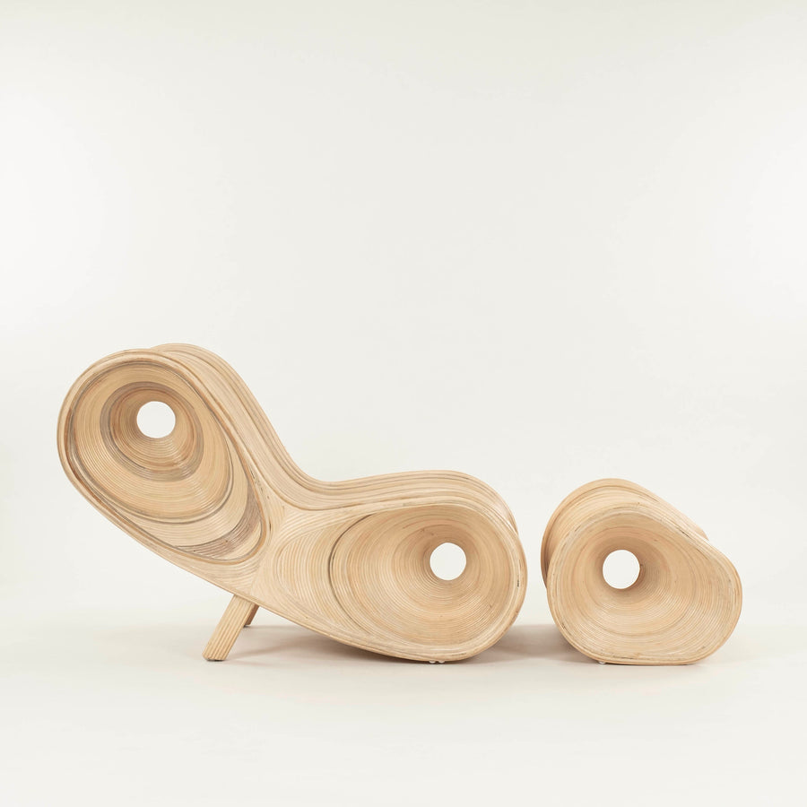 Sculptural Split Reed Lounge Chair and Ottoman in the Manner of Betty Cobonpue