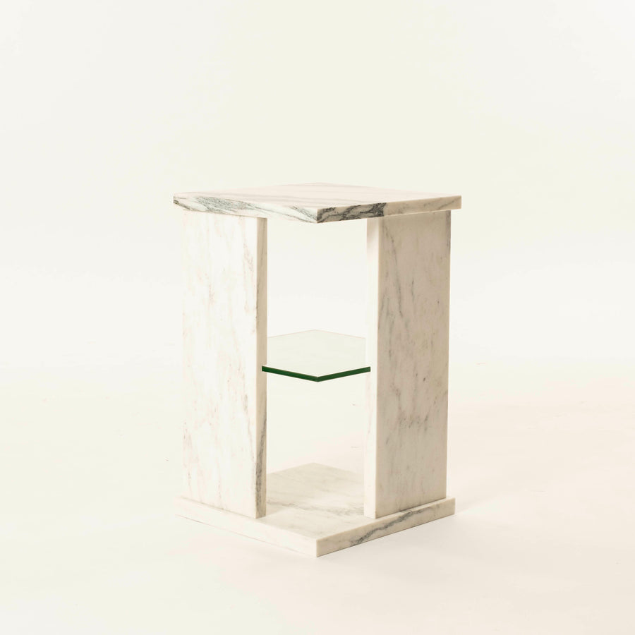 Modern White Marble and Glass End Table