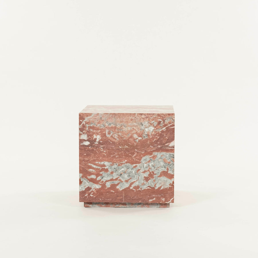 Cubist Red Rosso Merlino Marble Side End Table