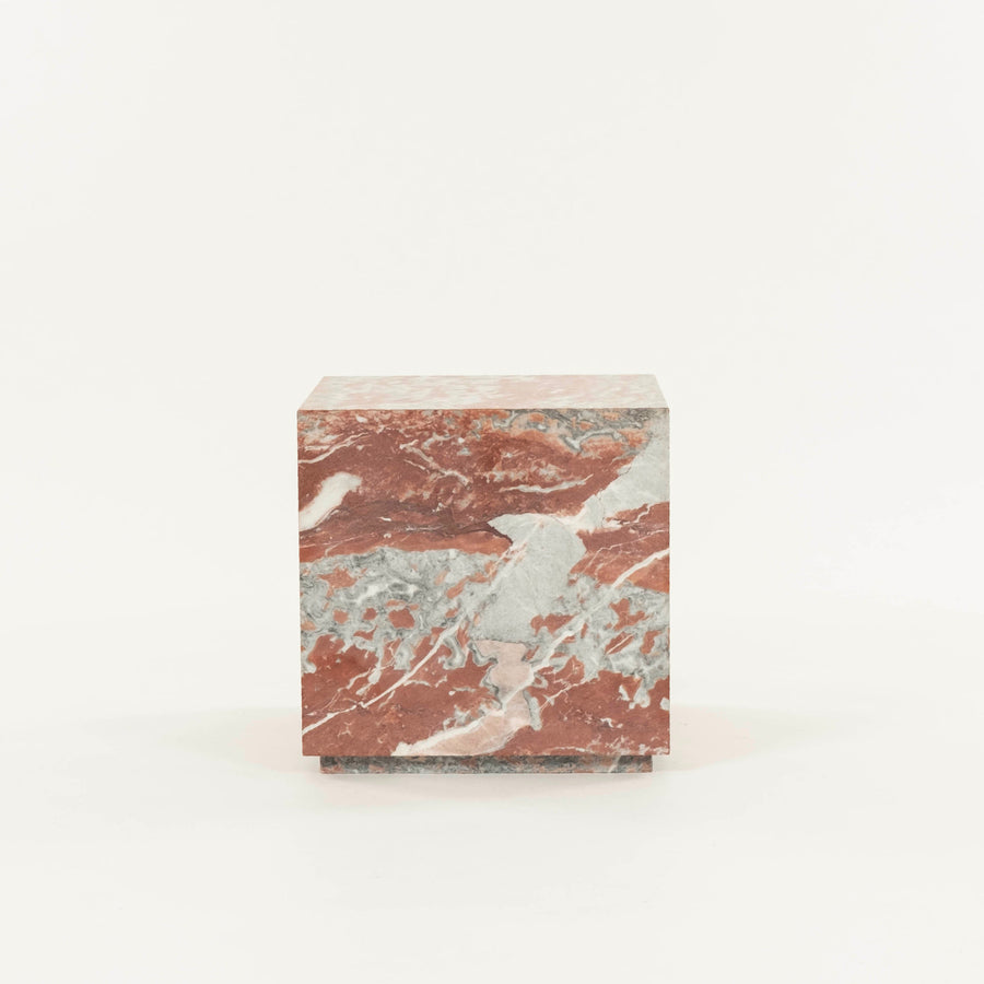 Cubist Red Rosso Merlino Marble Side End Table