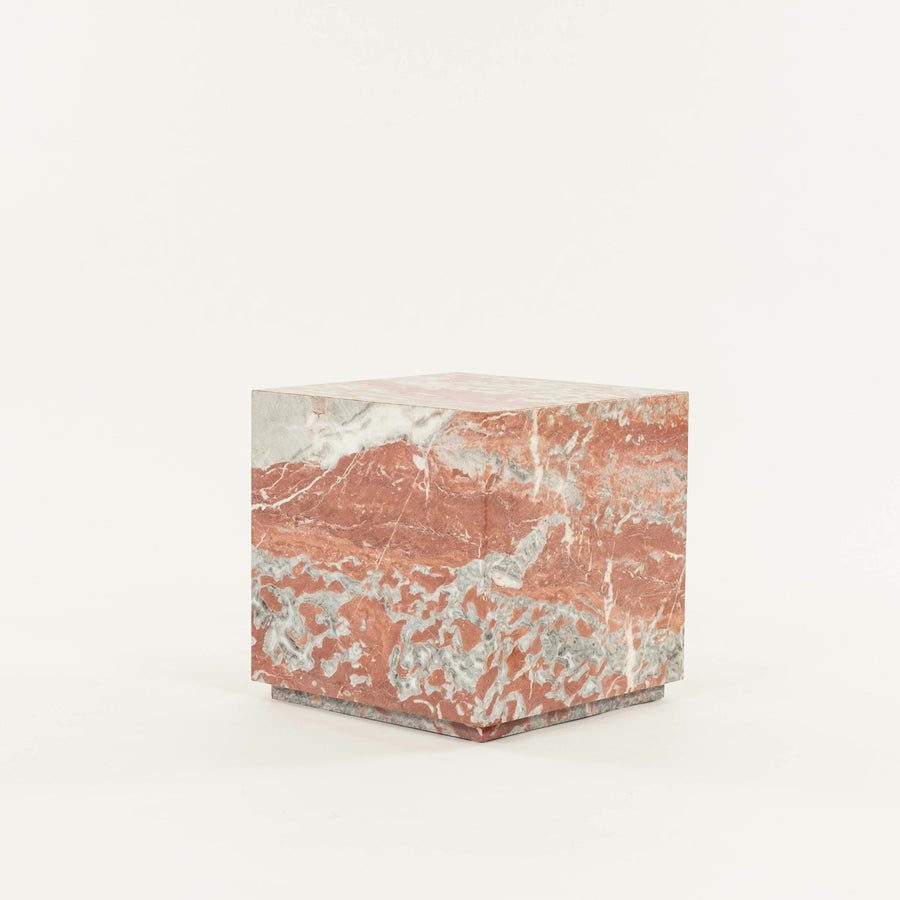 Cubist Red Rosso Merlino Marble Side End Table