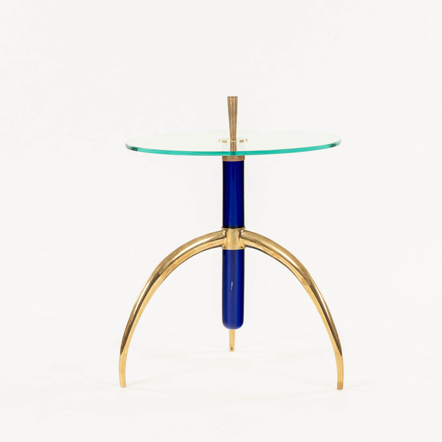 Italian Cobalt Blue Murano Glass Brass Tripod Side Table