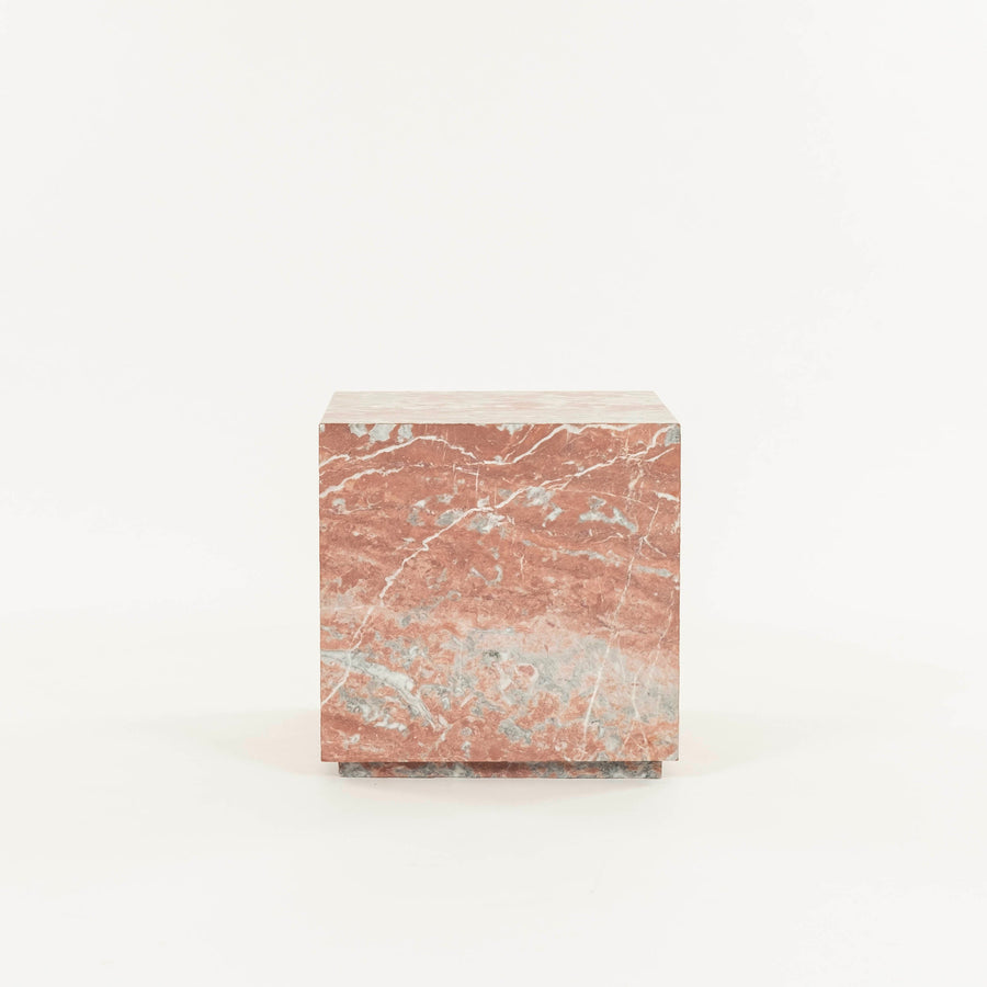 Cubist Red Rosso Merlino Marble Side End Table