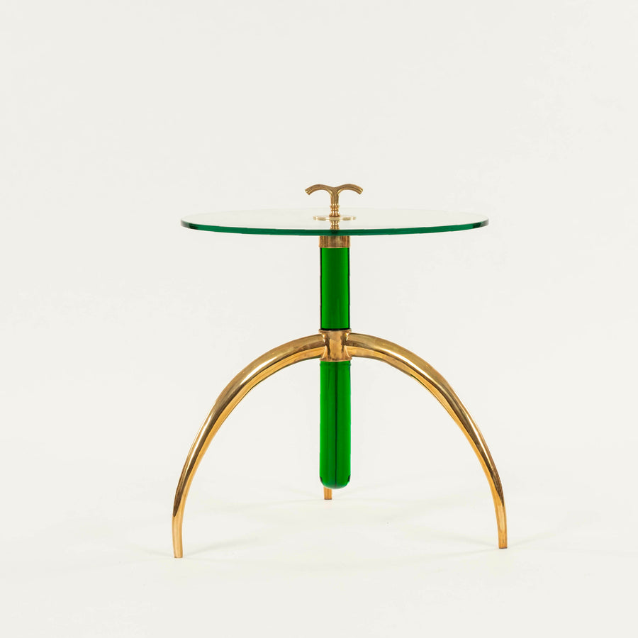 Italian Verde Green Murano Glass Brass Tripod Side Table