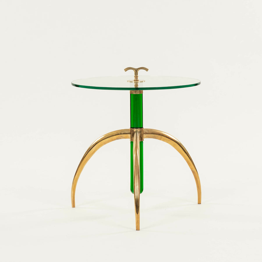 Italian Verde Green Murano Glass Brass Tripod Side Table