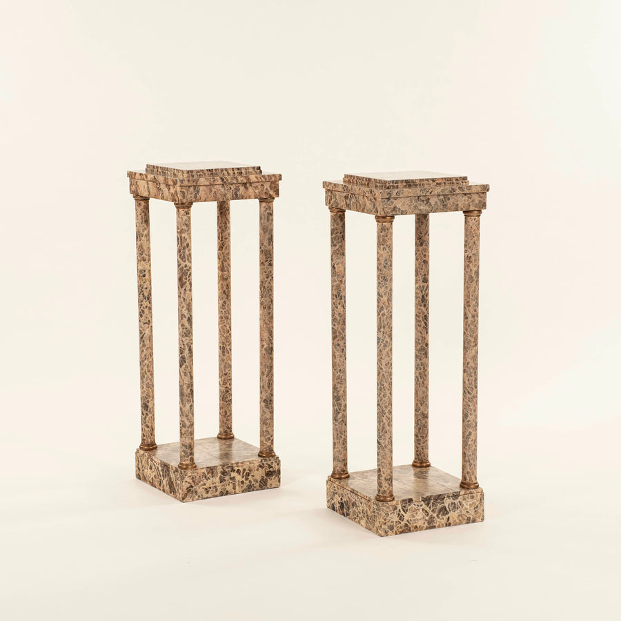 Pair 20th Century Faux Marble Neoclassical Pedestals