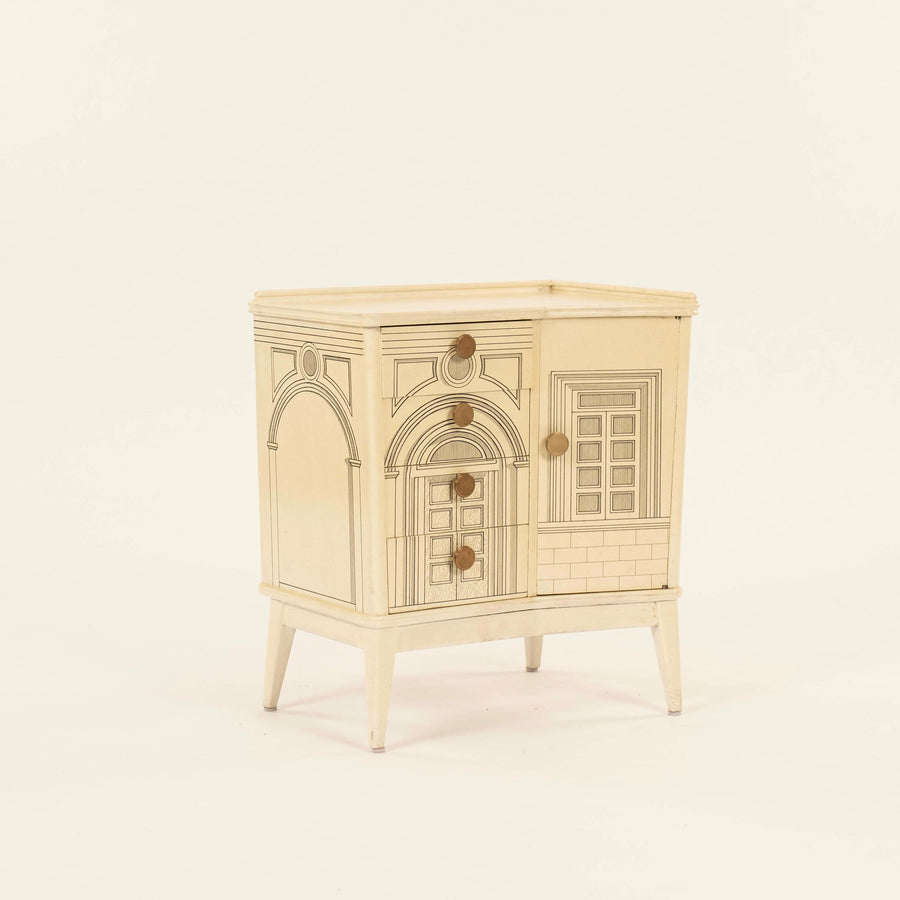 Pair Italian Surrealist Architectural Nightstands ~ in the manner of Fornasetti