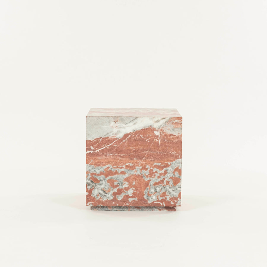 Cubist Red Rosso Merlino Marble Side End Table