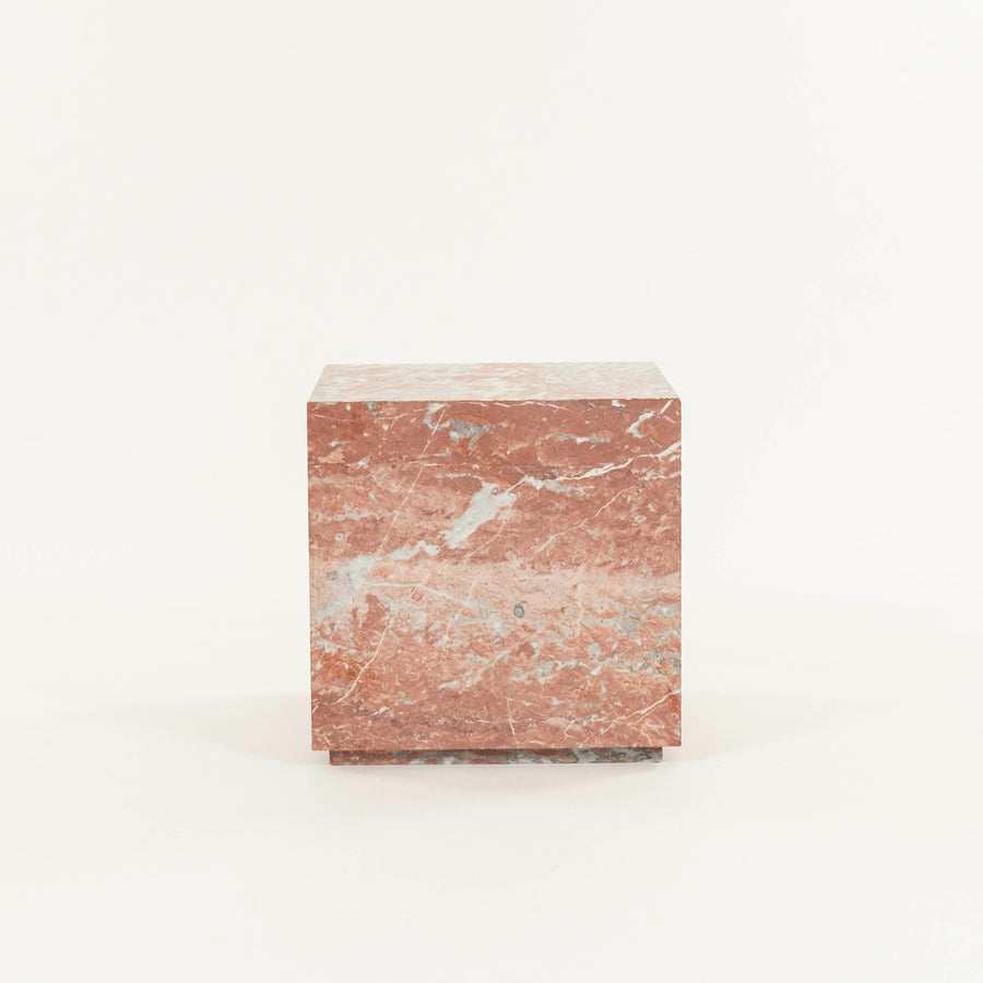 Cubist Red Rosso Merlino Marble Side End Table