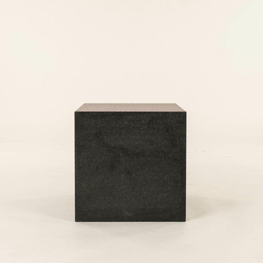 Cubist Hatched Black Granite Side Table