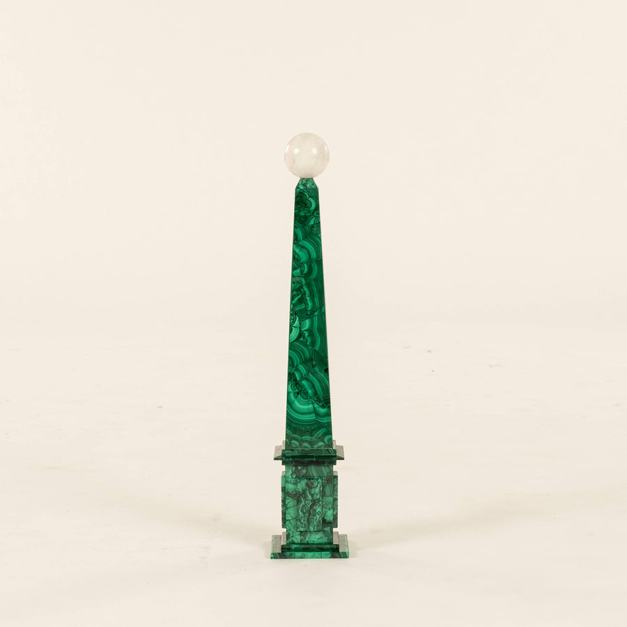 Pair Stone Sphere and Malachite Obelisks