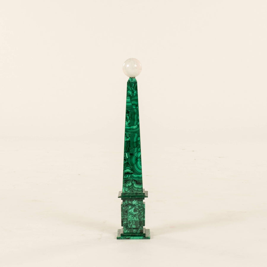 Pair Stone Sphere and Malachite Obelisks