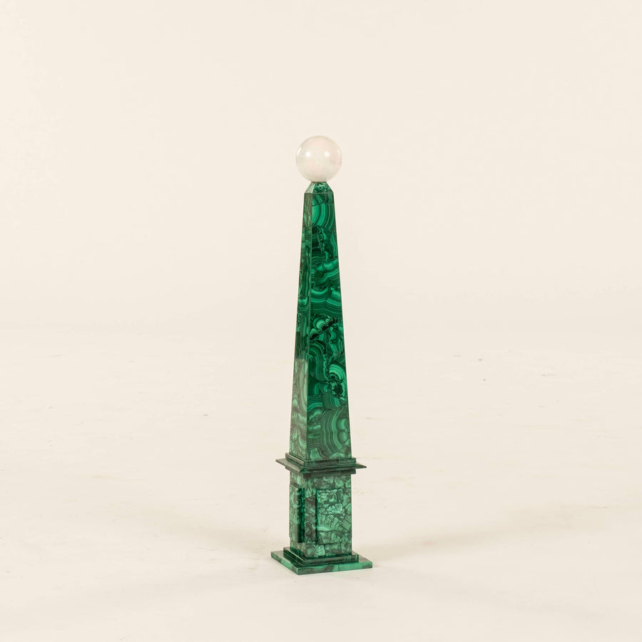 Pair Stone Sphere and Malachite Obelisks