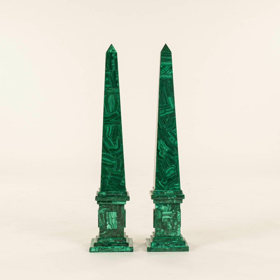 Pair Malachite Obelisks