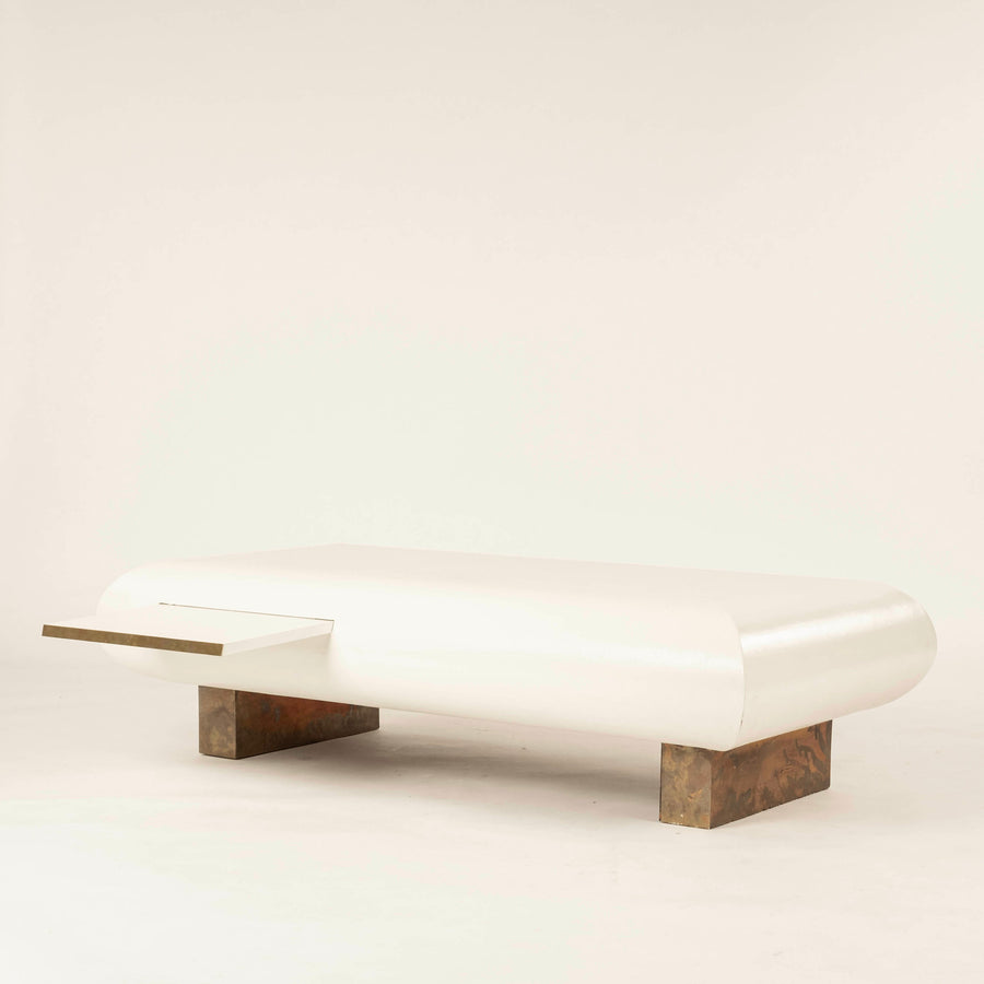 Enrique Garcel Style Bullnose White Grasscloth Cocktail Table