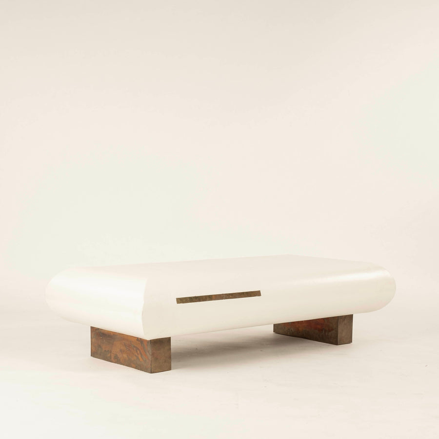 Enrique Garcel Style Bullnose White Grasscloth Cocktail Table