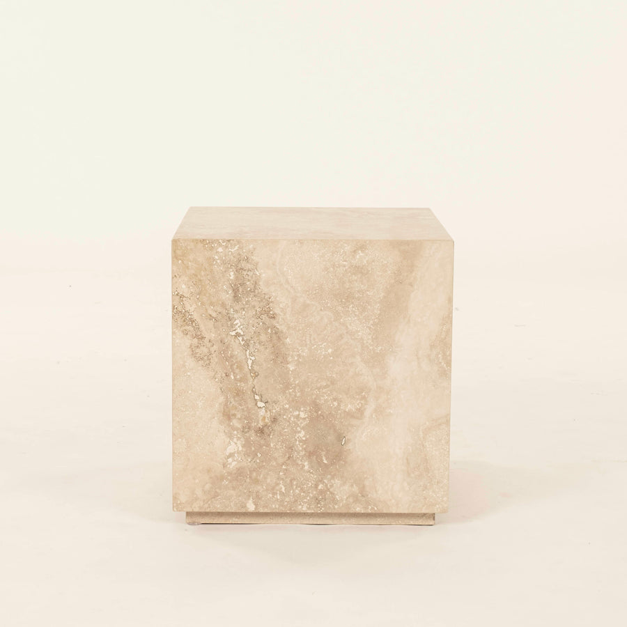 Honed Roman Travertine Cube Occasional Side Table