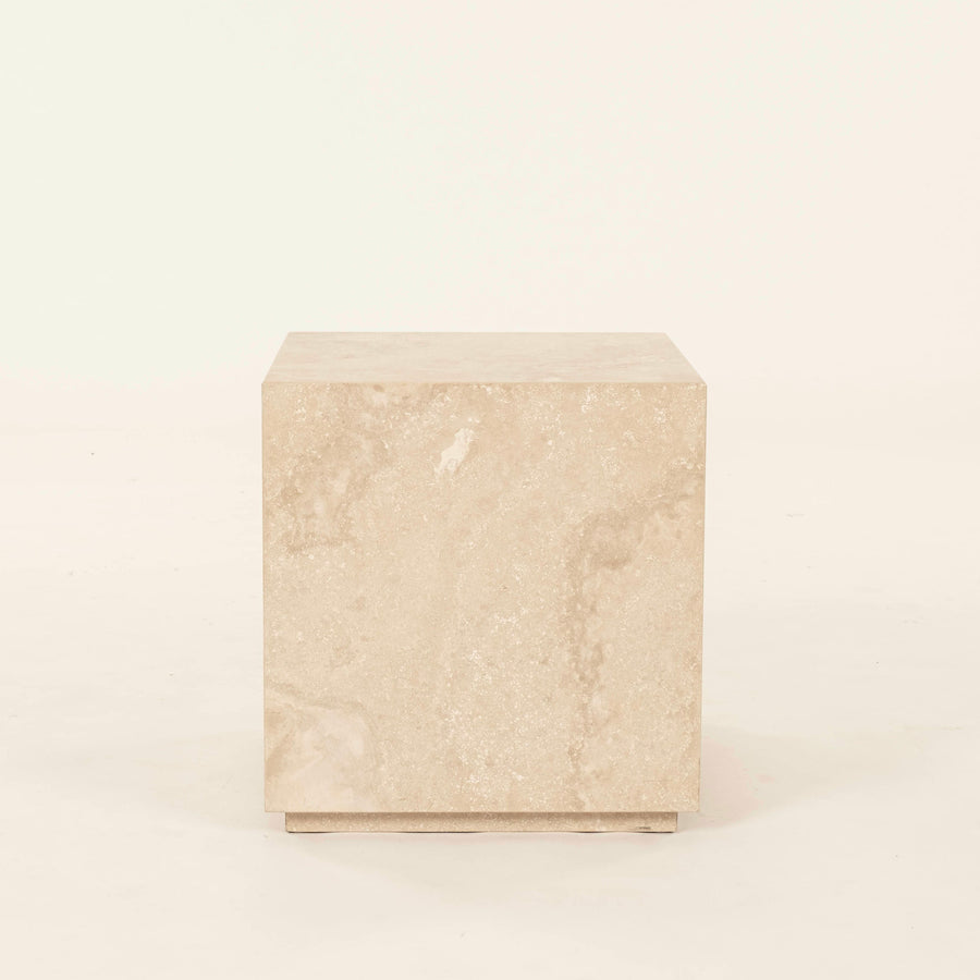 Honed Roman Travertine Cube Occasional Side Table