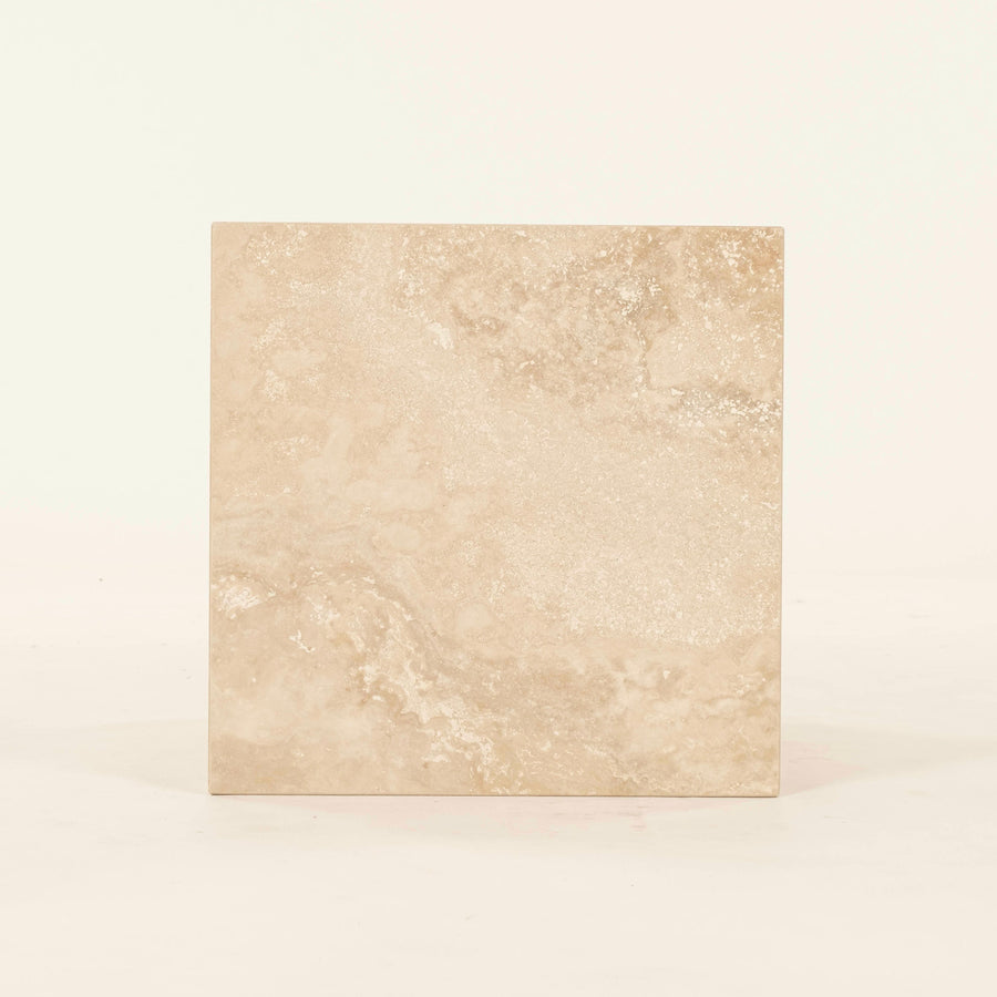 Honed Roman Travertine Cube Occasional Side Table