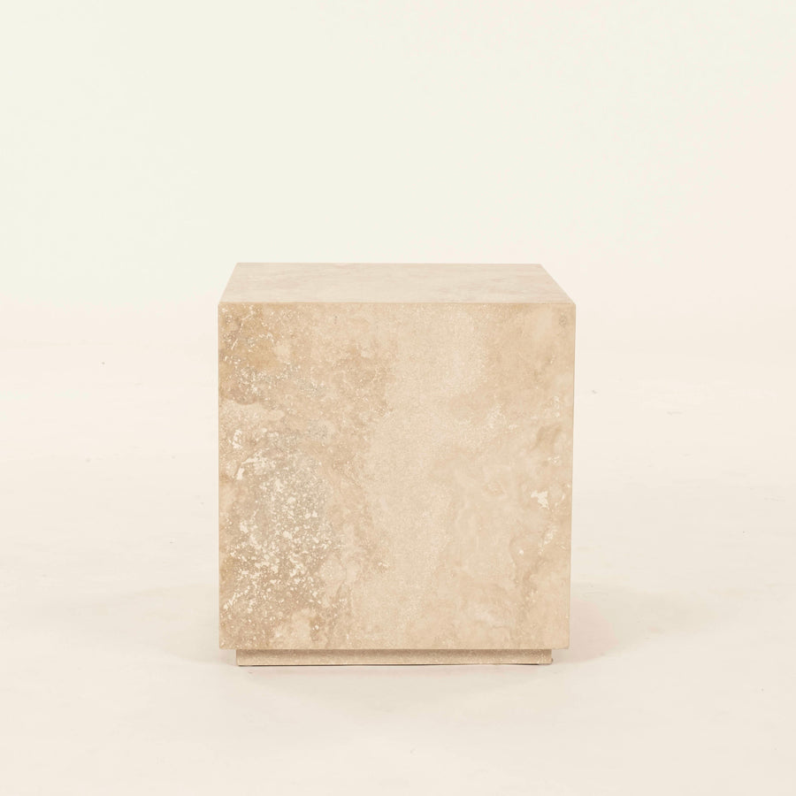 Honed Roman Travertine Cube Occasional Side Table