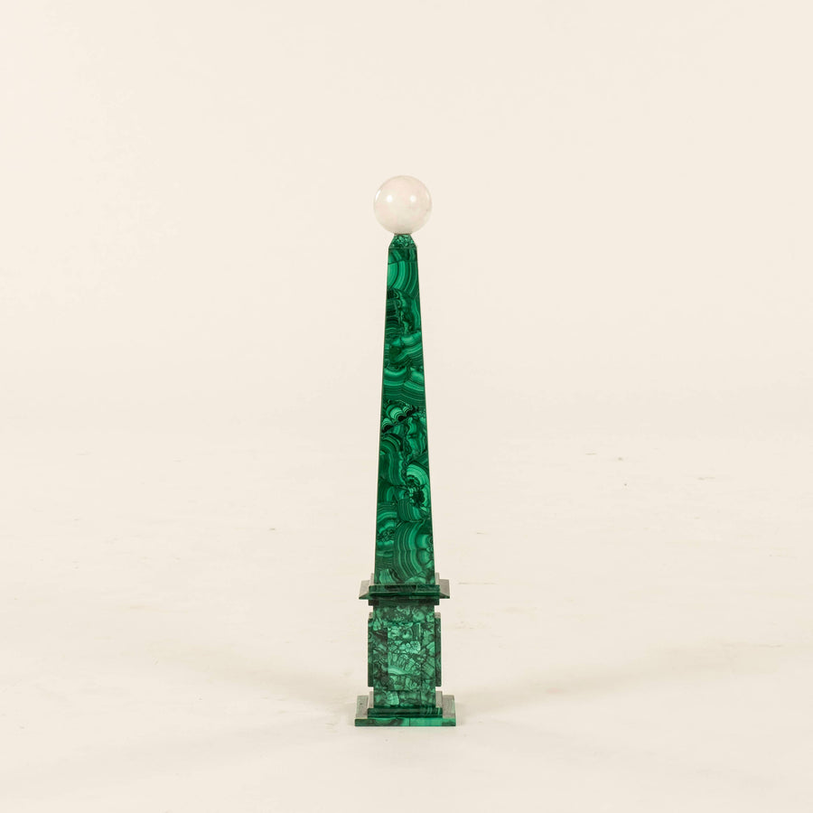 Pair Stone Sphere and Malachite Obelisks