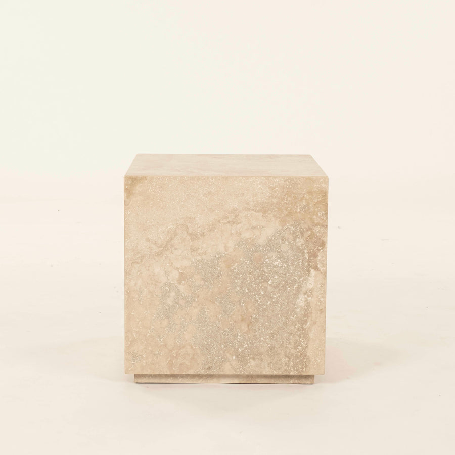 Honed Roman Travertine Cube Occasional Side Table