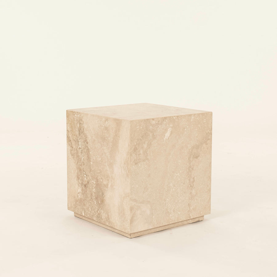 Honed Roman Travertine Cube Occasional Side Table