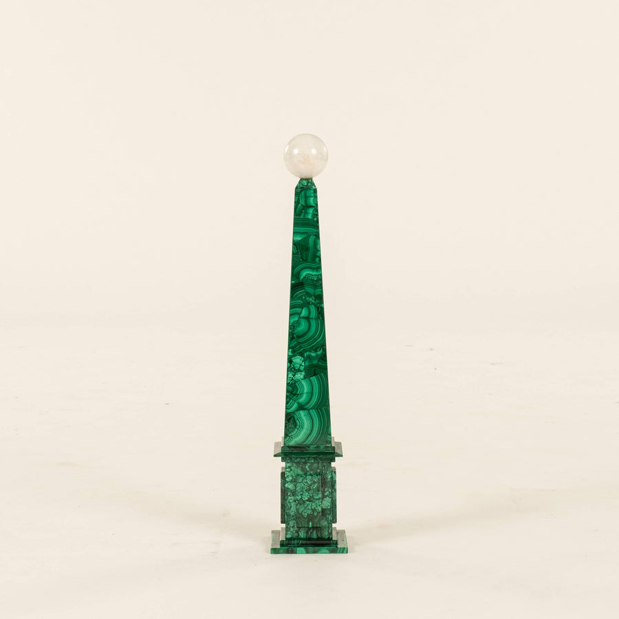 Pair Stone Sphere and Malachite Obelisks