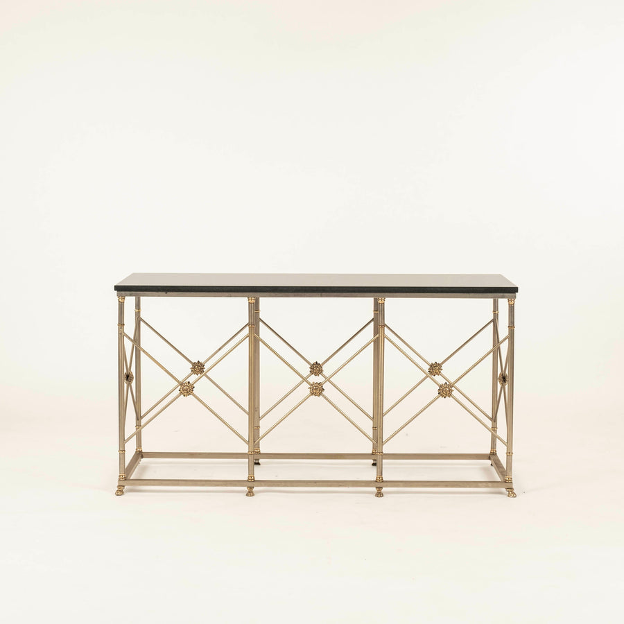 Neoclassical Style Steel Brass Granite Console Table