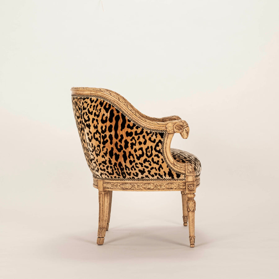 Vintage Empire Style Leopard Silk Velvet Bergére Chair