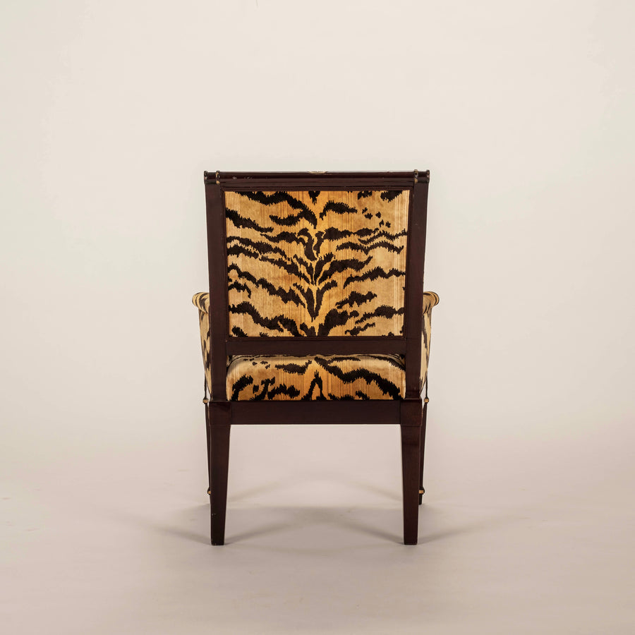 Pair 19th Century Empire Scalamandré Tiger Velvet Bergère Chairs