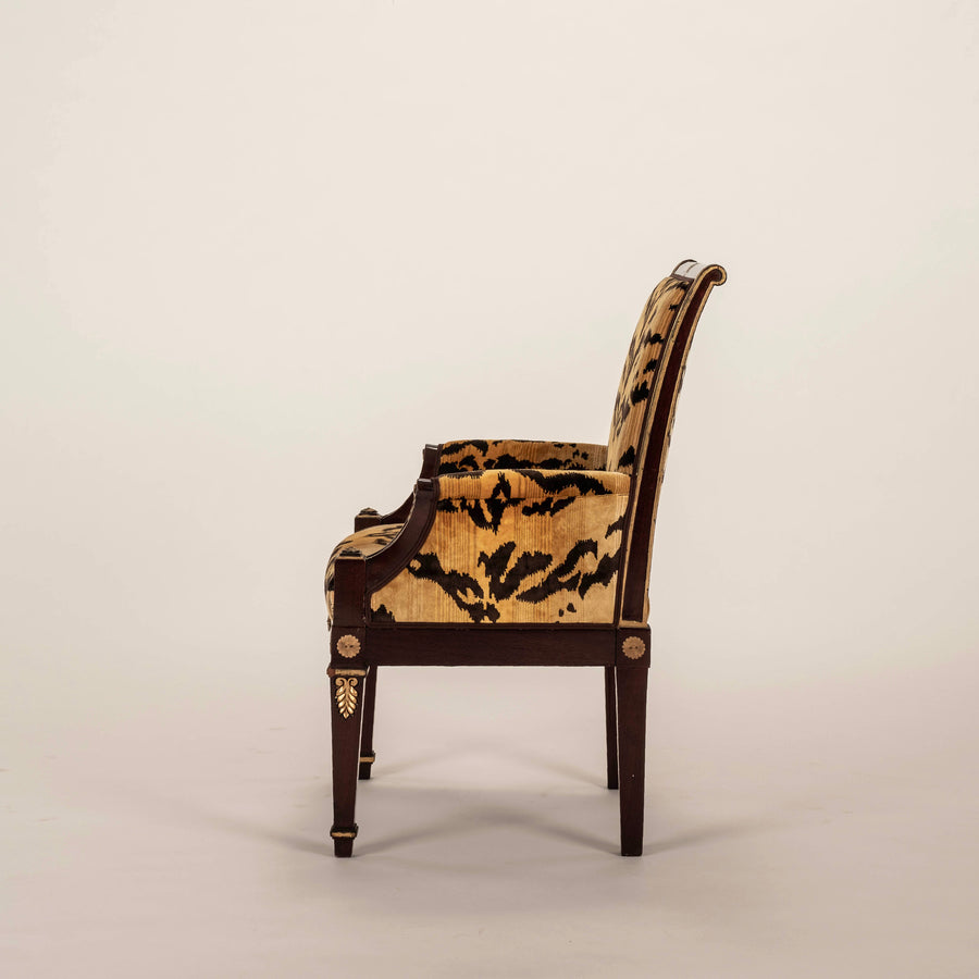 Pair 19th Century Empire Scalamandré Tiger Velvet Bergère Chairs